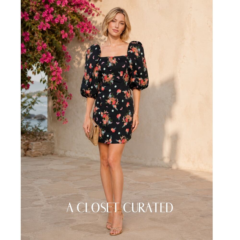 Rebecca De Ravenel First Impressions Floral Mini Dress 8 Black NWT